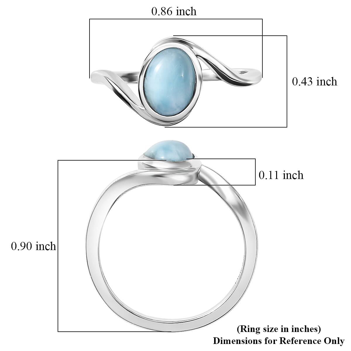 D'Joy AAA Larimar 1.50 ctw Tidal Curve Ring in Rhodium Over Sterling Silver (Size 10.0) image number 3