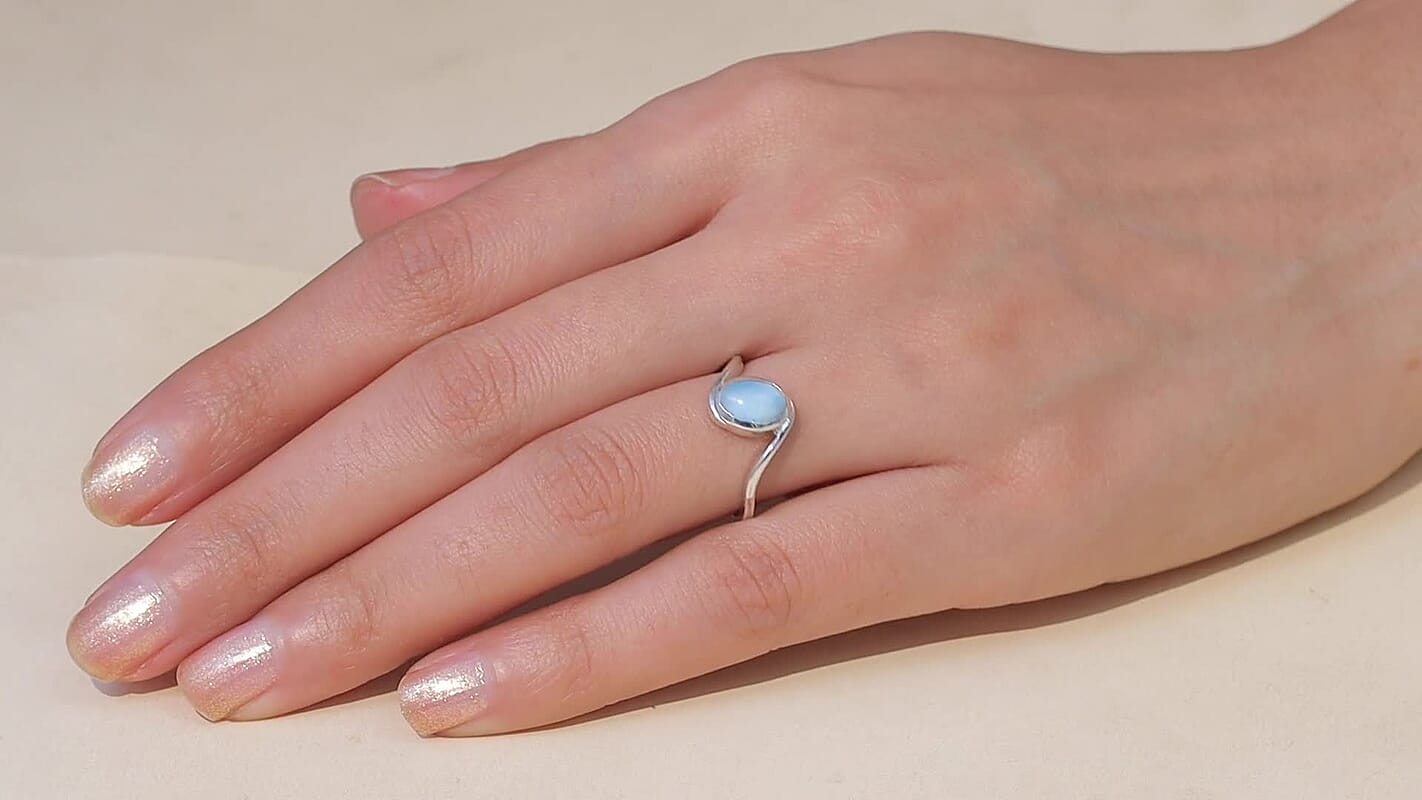 D'Joy AAA Larimar Ring in Rhodium Over Sterling Silver (Size 10.0) 1.50 ctw