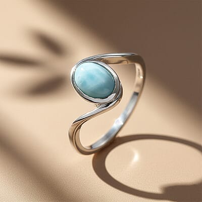 D'Joy AAA Larimar 1.50 ctw Tidal Curve Ring in Rhodium Over Sterling Silver (Size 5.0)