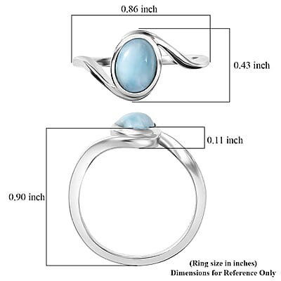 D'Joy AAA Larimar 1.50 ctw Tidal Curve Ring in Rhodium Over Sterling Silver (Size 6.0)