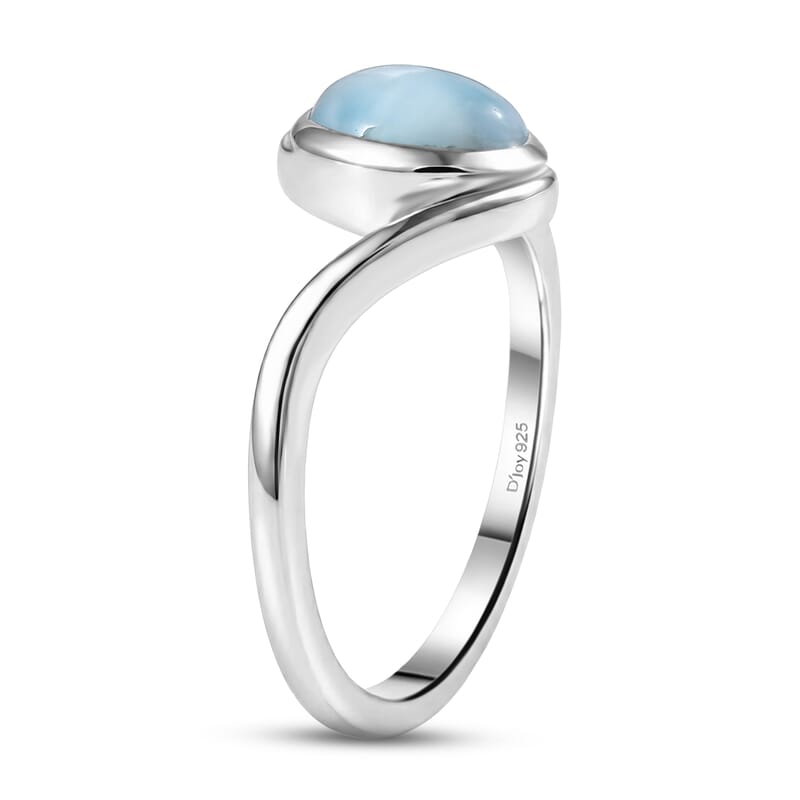 D'Joy AAA Larimar 1.50 ctw Tidal Curve Ring in Rhodium Over Sterling Silver (Size 7.0)
