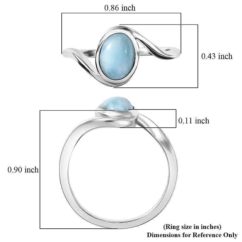 D'Joy AAA Larimar 1.50 ctw Tidal Curve Ring in Rhodium Over Sterling Silver (Size 7.0)