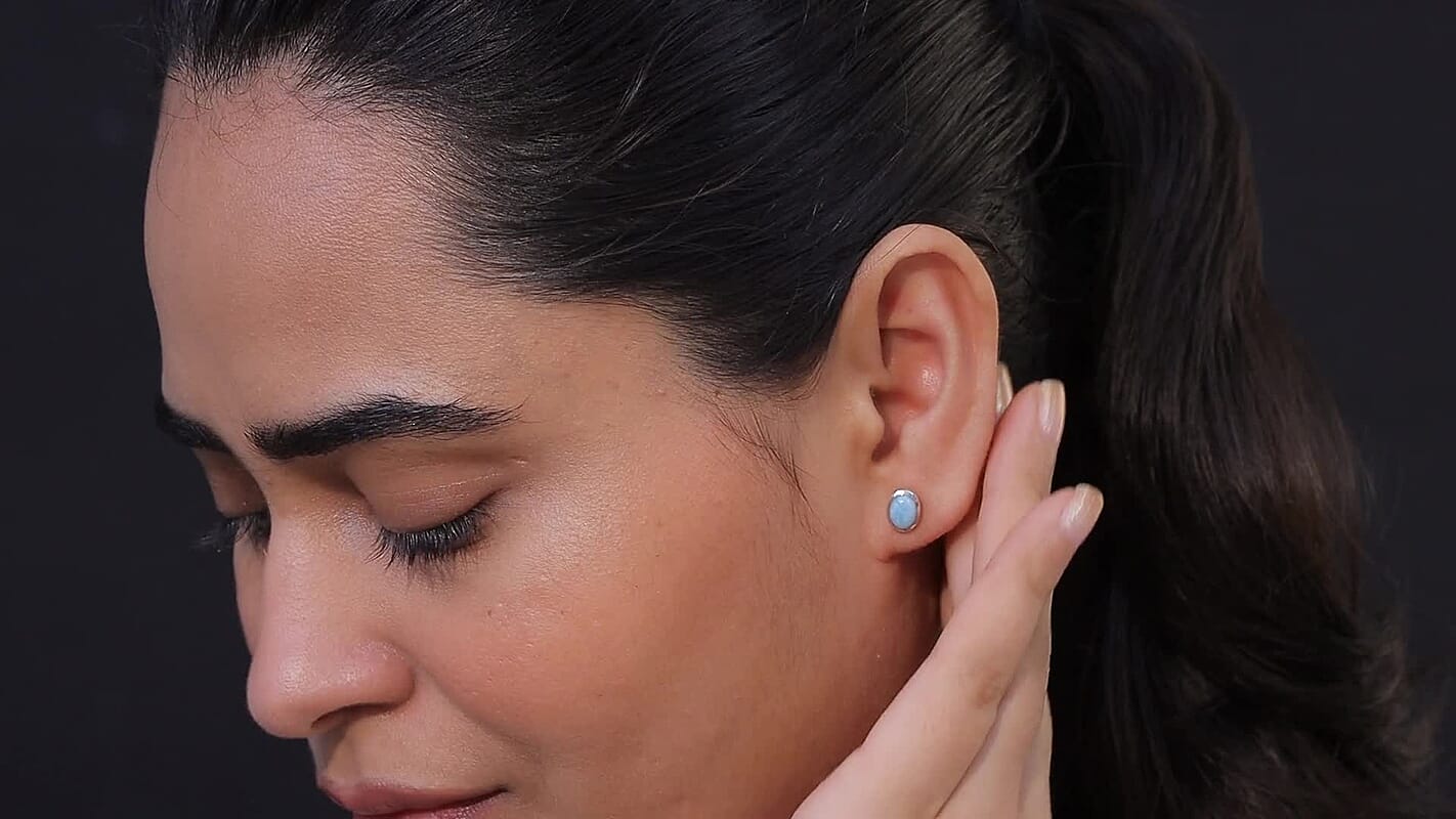 D'Joy AAA Larimar 2.00 ctw Stud Earrings in Rhodium Over Sterling Silver