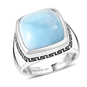 D'Joy AAA Larimar 13.50 ctw Men's Ring in Rhodium Over Sterling Silver (Size 10.0)