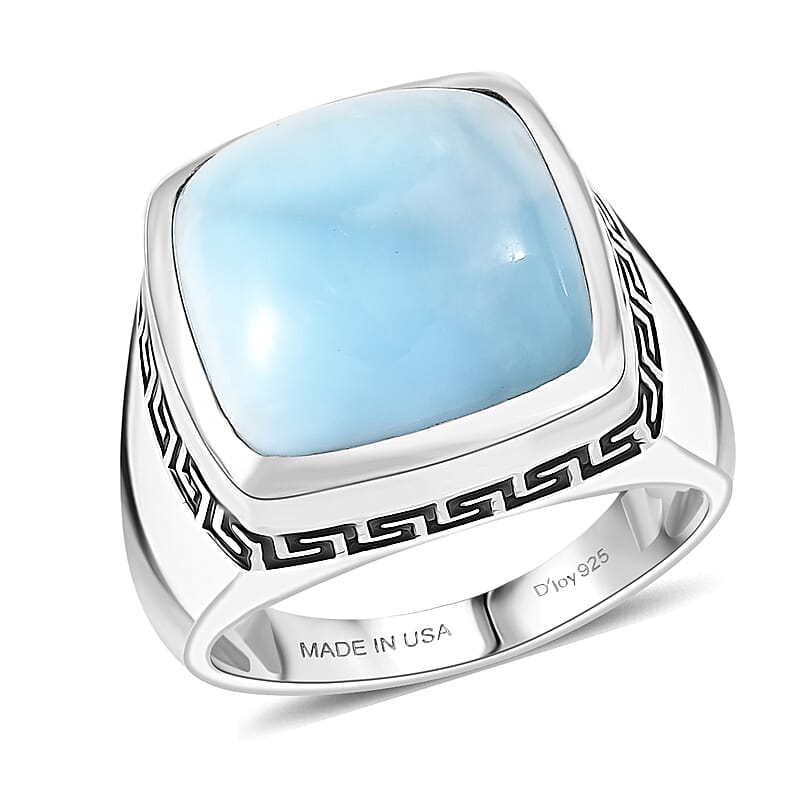 D'Joy AAA Larimar 13.50 ctw Men's Ring in Rhodium Over Sterling Silver (Size 10.0)