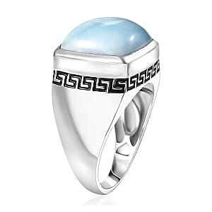 D'Joy AAA Larimar 13.50 ctw Men's Ring in Rhodium Over Sterling Silver (Size 10.0)