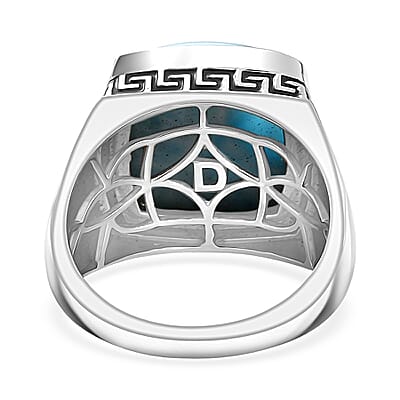 D'Joy AAA Larimar 13.50 ctw Men's Ring in Rhodium Over Sterling Silver (Size 10.0)