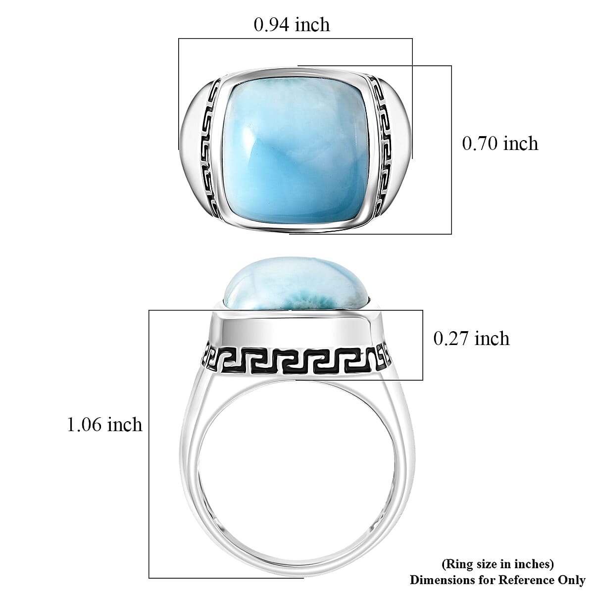 D'Joy AAA Larimar 13.50 ctw Men's Ring in Rhodium Over Sterling Silver (Size 10.0) image number 5