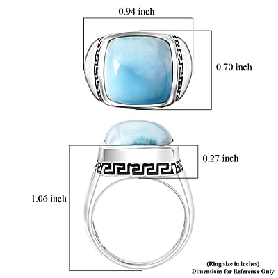 D'Joy AAA Larimar 13.50 ctw Men's Ring in Rhodium Over Sterling Silver (Size 10.0)