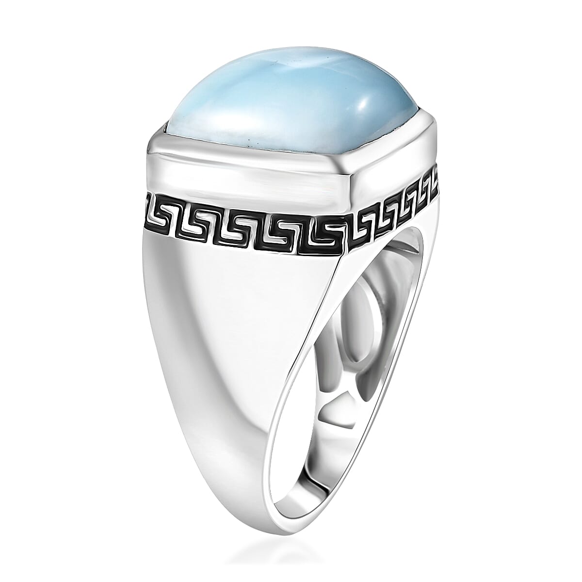 D'Joy AAA Larimar 13.50 ctw Men's Ring in Rhodium Over Sterling Silver (Size 11.0)