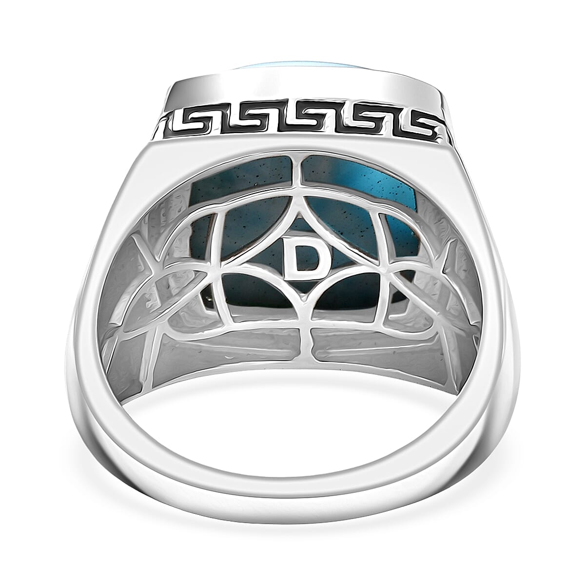 D'Joy AAA Larimar 13.50 ctw Men's Ring in Rhodium Over Sterling Silver (Size 11.0)