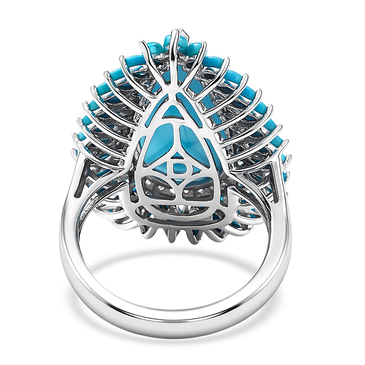 D'Joy AAA Larimar and Multi Gemstone 13.00 ctw Sea Blossom Ring in Rhodium Over Sterling Silver (Size 10.0)
