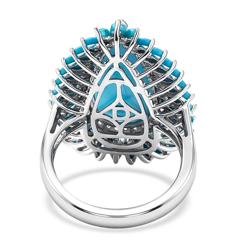 D'Joy AAA Larimar and Multi Gemstone 13.00 ctw Sea Blossom Ring in Rhodium Over Sterling Silver (Size 10.0)