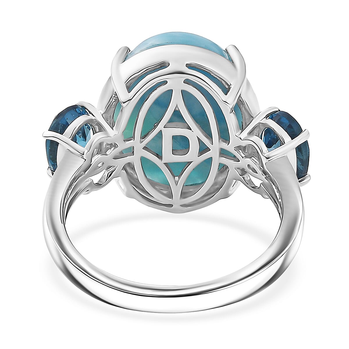 D'Joy AAA Larimar and London Blue Topaz 12.60 ctw Ring in Rhodium Over Sterling Silver (Size 10.0)