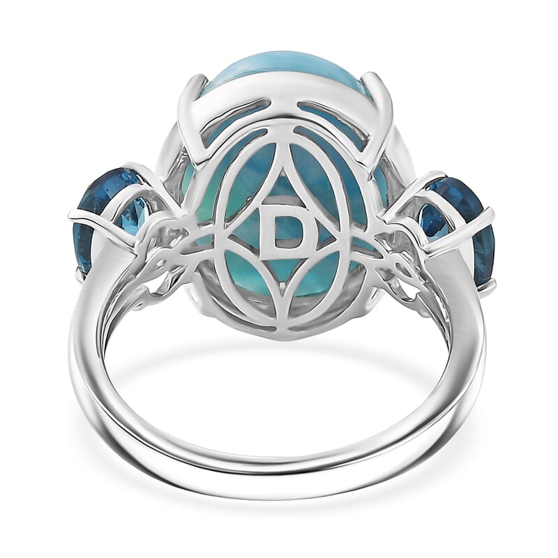 D'Joy AAA Larimar and London Blue Topaz 12.60 ctw Ring in Rhodium Over Sterling Silver (Size 10.0)