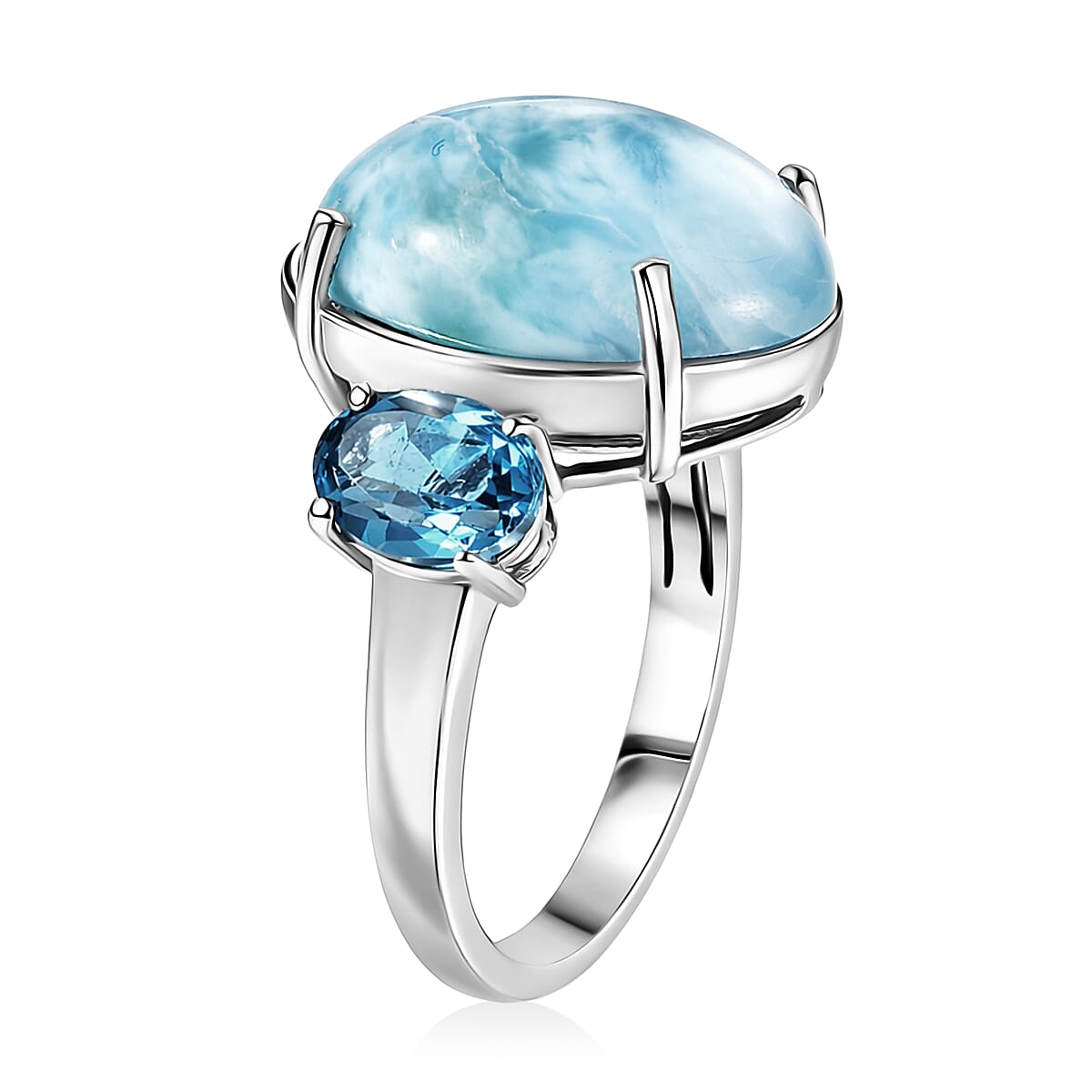 D'Joy AAA Larimar and London Blue Topaz 12.60 ctw Ring in Rhodium Over Sterling Silver (Size 7.0) image number 3