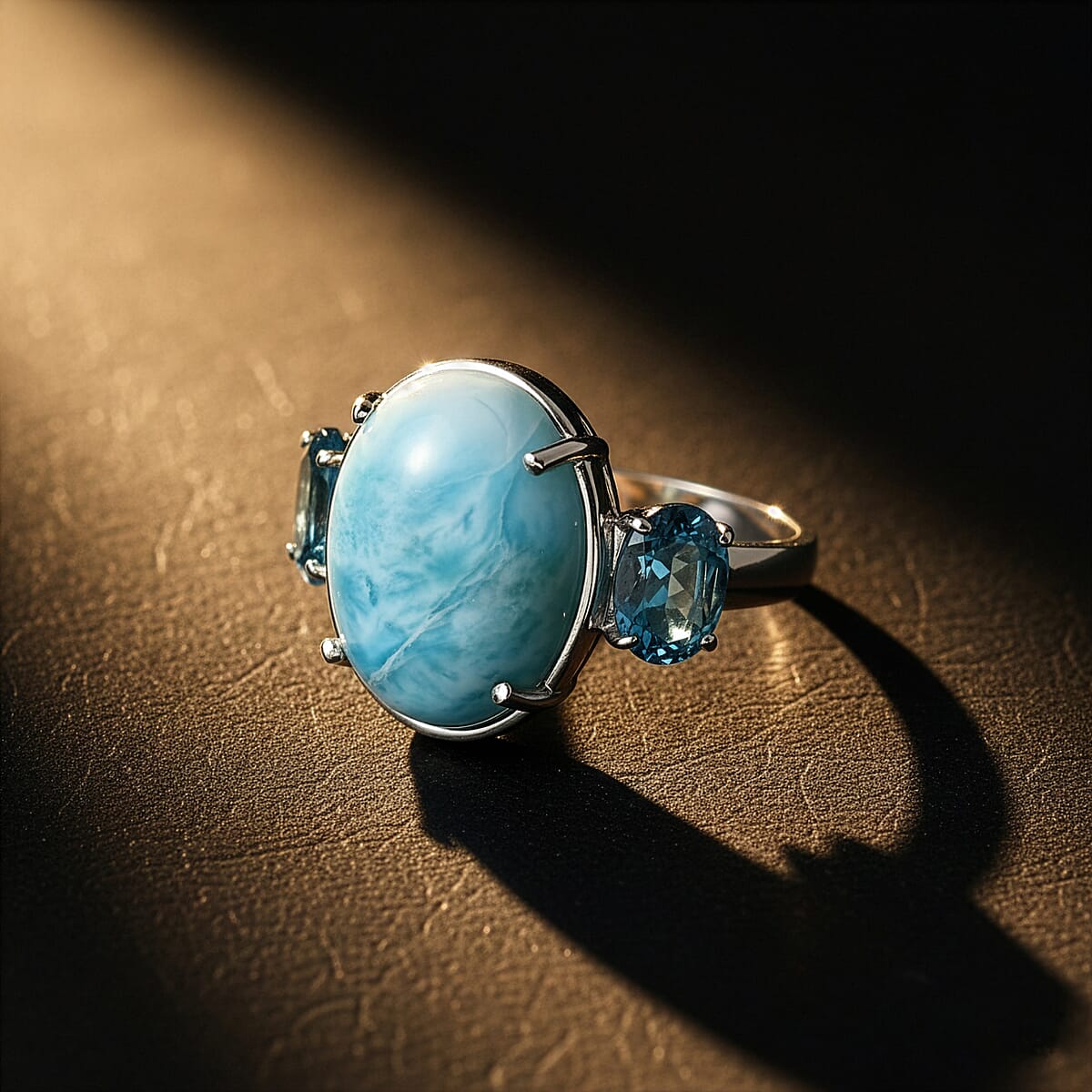 D'Joy AAA Larimar and London Blue Topaz 12.60 ctw Ring in Rhodium Over Sterling Silver (Size 9.0) image number 1