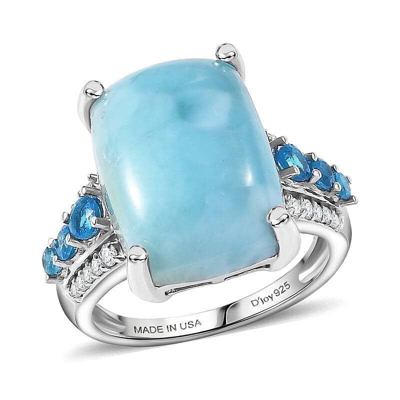 D'Joy AAA Larimar and Multi Gemstone 13.50 ctw Ring in Rhodium Over Sterling Silver (Size 10.0)