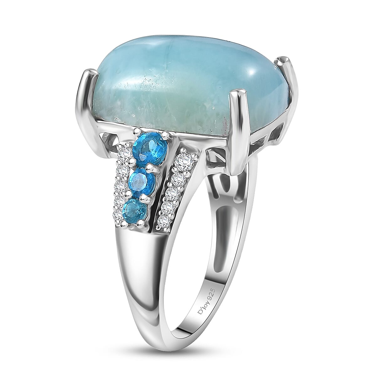 D'Joy AAA Larimar, Multi Gemstone Ring in Rhodium Over Sterling Silver (Size 10.0) 13.50 ctw image number 3
