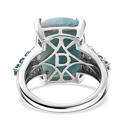 D'Joy AAA Larimar and Multi Gemstone 13.50 ctw Ring in Rhodium Over Sterling Silver (Size 10.0)