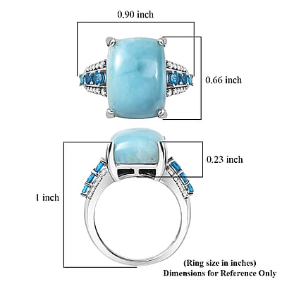 D'Joy AAA Larimar and Multi Gemstone 13.50 ctw Ring in Rhodium Over Sterling Silver (Size 10.0)