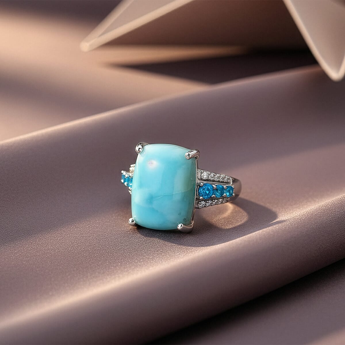 D'Joy AAA Larimar and Multi Gemstone 13.50 ctw Ring in Rhodium Over Sterling Silver (Size 7.0) image number 1