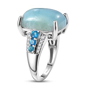 D'Joy AAA Larimar and Multi Gemstone 13.50 ctw Ring in Rhodium Over Sterling Silver (Size 7.0)