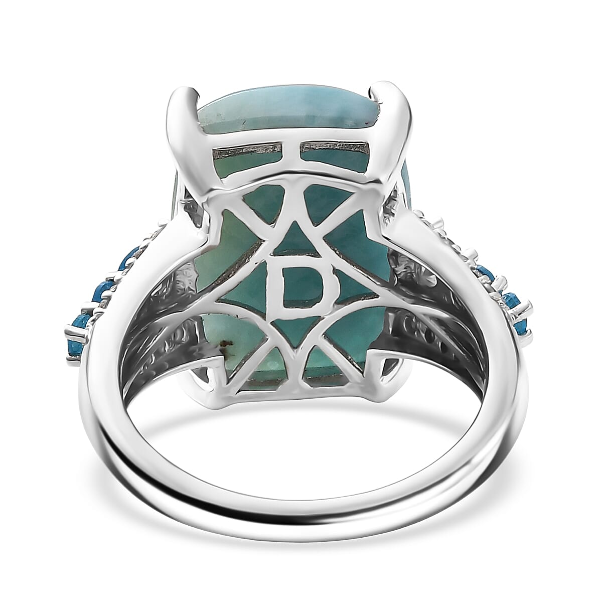 D'Joy AAA Larimar and Multi Gemstone 13.50 ctw Ring in Rhodium Over Sterling Silver (Size 7.0) image number 4