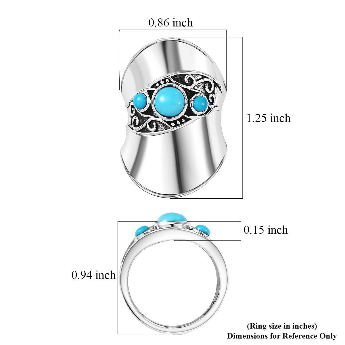 D'Joy Passport to Israel Artisan Crafted Sleeping Beauty Turquoise 1.15 ctw Ring in Sterling Silver (Size 5.0)
