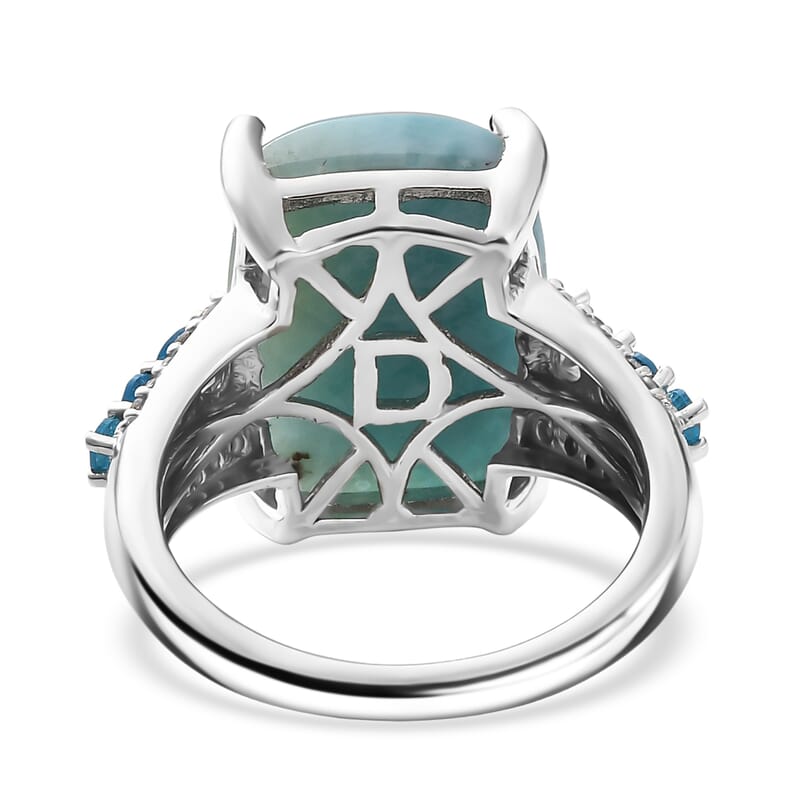 D'Joy AAA Larimar and Multi Gemstone 13.50 ctw Ring in Rhodium Over Sterling Silver (Size 9.0)