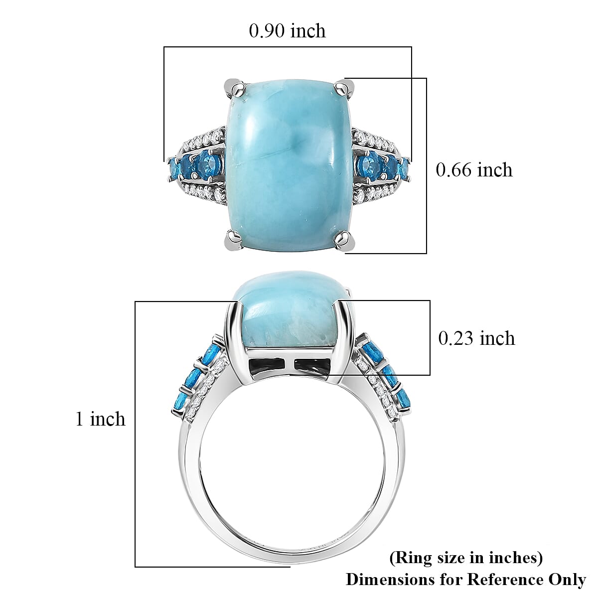 D'Joy AAA Larimar and Multi Gemstone 13.50 ctw Ring in Rhodium Over Sterling Silver (Size 9.0)