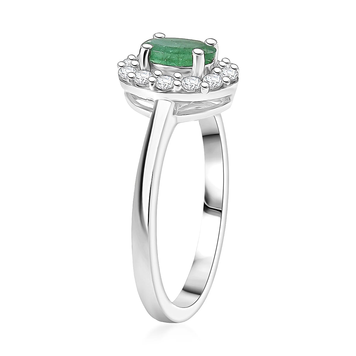 D'Joy Brazilian Emerald and White Zircon 0.85 ctw Floral Halo Ring in Rhodium Over Sterling Silver (Size  6.0) image number 3
