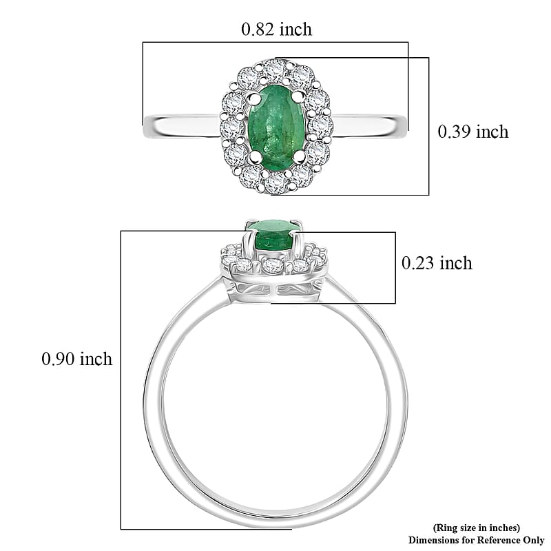 D'Joy Brazilian Emerald and White Zircon 0.85 ctw Floral Halo Ring in Rhodium Over Sterling Silver (Size  6.0)