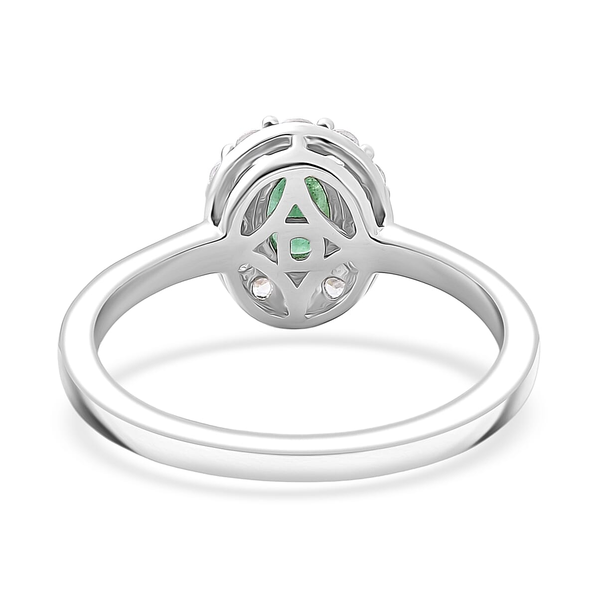 D'Joy Brazilian Emerald and White Zircon 0.85 ctw Floral Halo Ring in Rhodium Over Sterling Silver (Size  8.0) image number 4