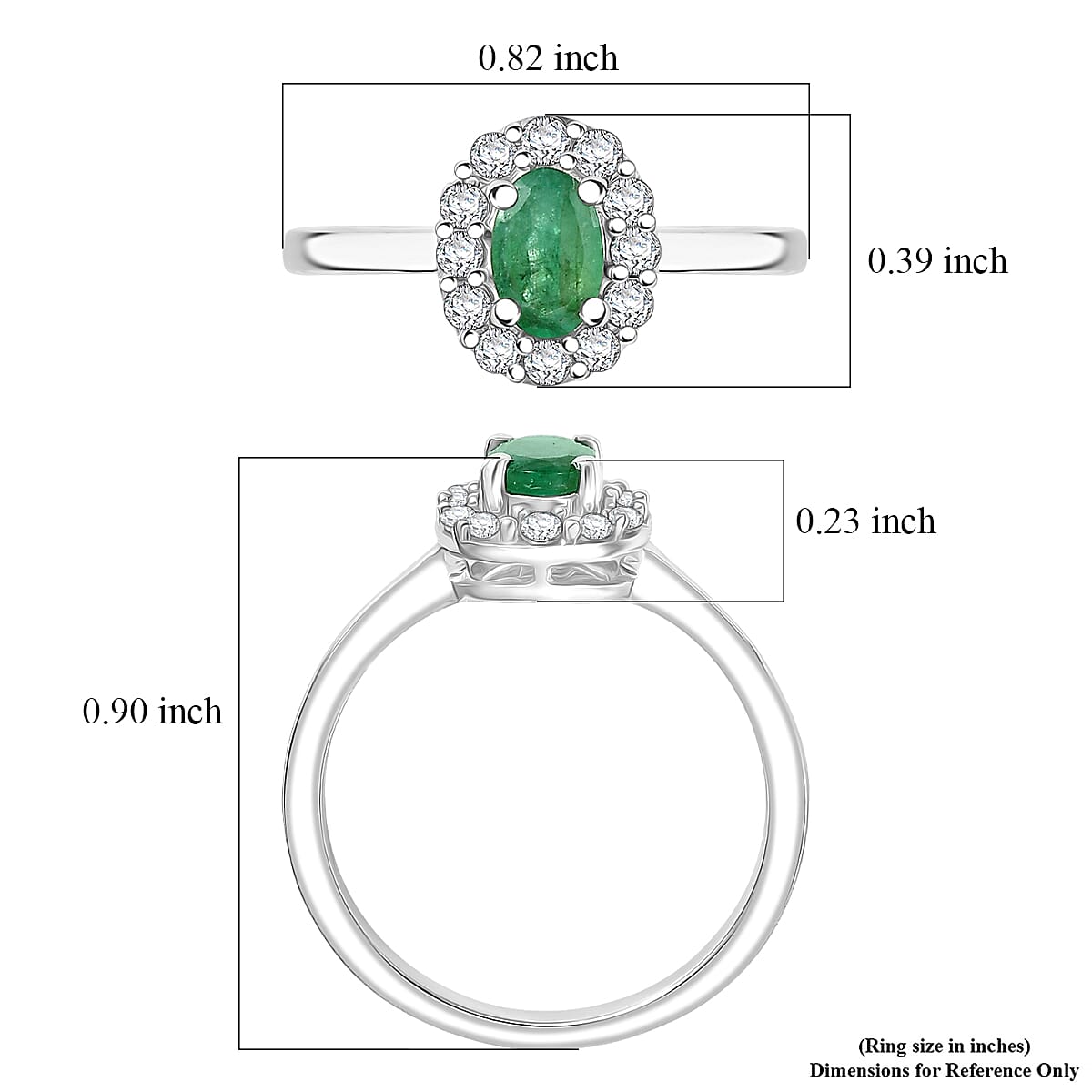 D'Joy Brazilian Emerald and White Zircon 0.85 ctw Floral Halo Ring in Rhodium Over Sterling Silver (Size  8.0) image number 5