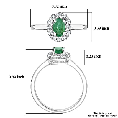 D'Joy Brazilian Emerald and White Zircon 0.85 ctw Floral Halo Ring in Rhodium Over Sterling Silver (Size  8.0)