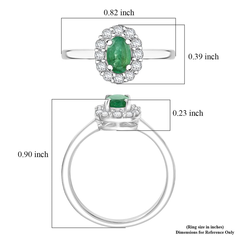 D'Joy Brazilian Emerald and White Zircon 0.85 ctw Floral Halo Ring in Rhodium Over Sterling Silver (Size  9.0)