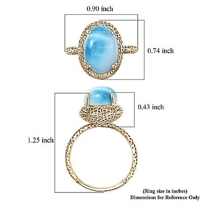 Mirage Collection AAA Larimar 7.00 ctw Ring in 10K Yellow Gold (Size 12.0)