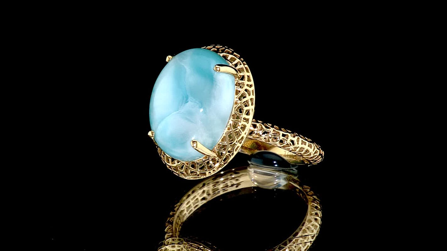 10K Yellow Gold AAA Larimar Ring (Size 9.0) 7.00 ctw