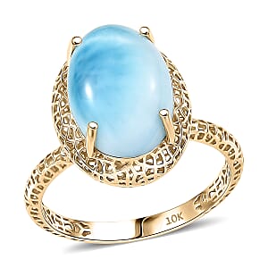 Mirage Collection AAA Larimar 7.00 ctw Ring in 10K Yellow Gold (Size 7.0)
