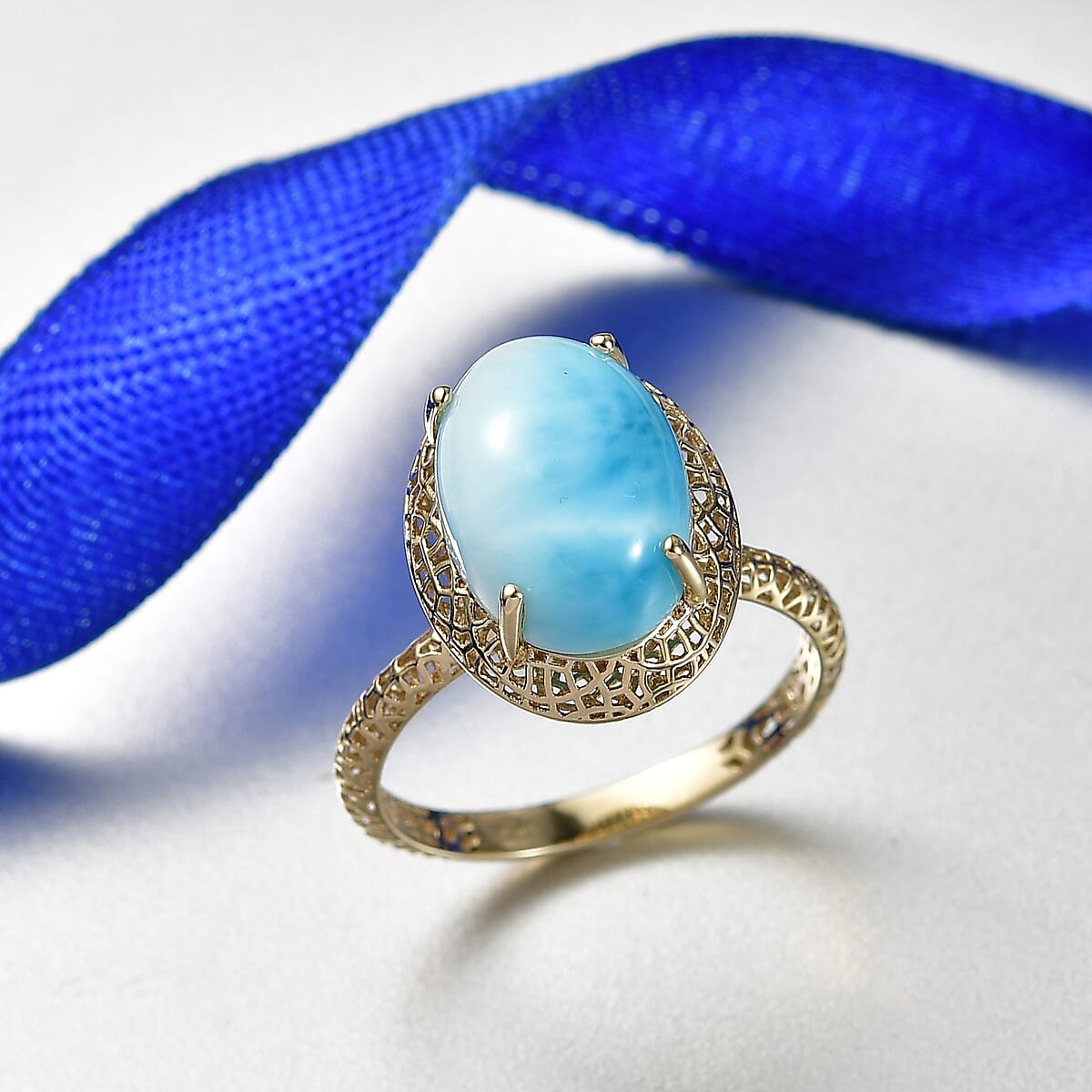 Mirage Collection AAA Larimar 7.00 ctw Ring in 10K Yellow Gold (Size 7.0) image number 1