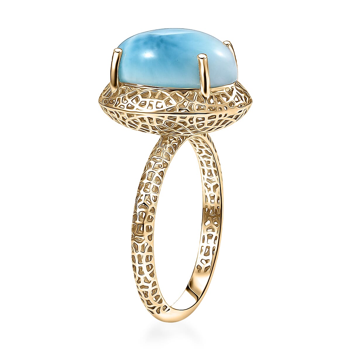 Mirage Collection AAA Larimar 7.00 ctw Ring in 10K Yellow Gold (Size 7.0) image number 3