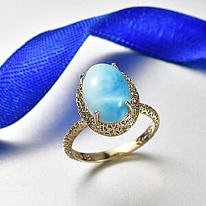Mirage Collection AAA Larimar 7.00 ctw Ring in 10K Yellow Gold (Size 9.0)