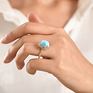 Mirage Collection AAA Larimar 7.00 ctw Ring in 10K Yellow Gold (Size 9.0)