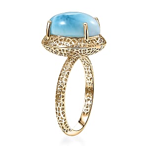 Mirage Collection AAA Larimar 7.00 ctw Ring in 10K Yellow Gold (Size 9.0)