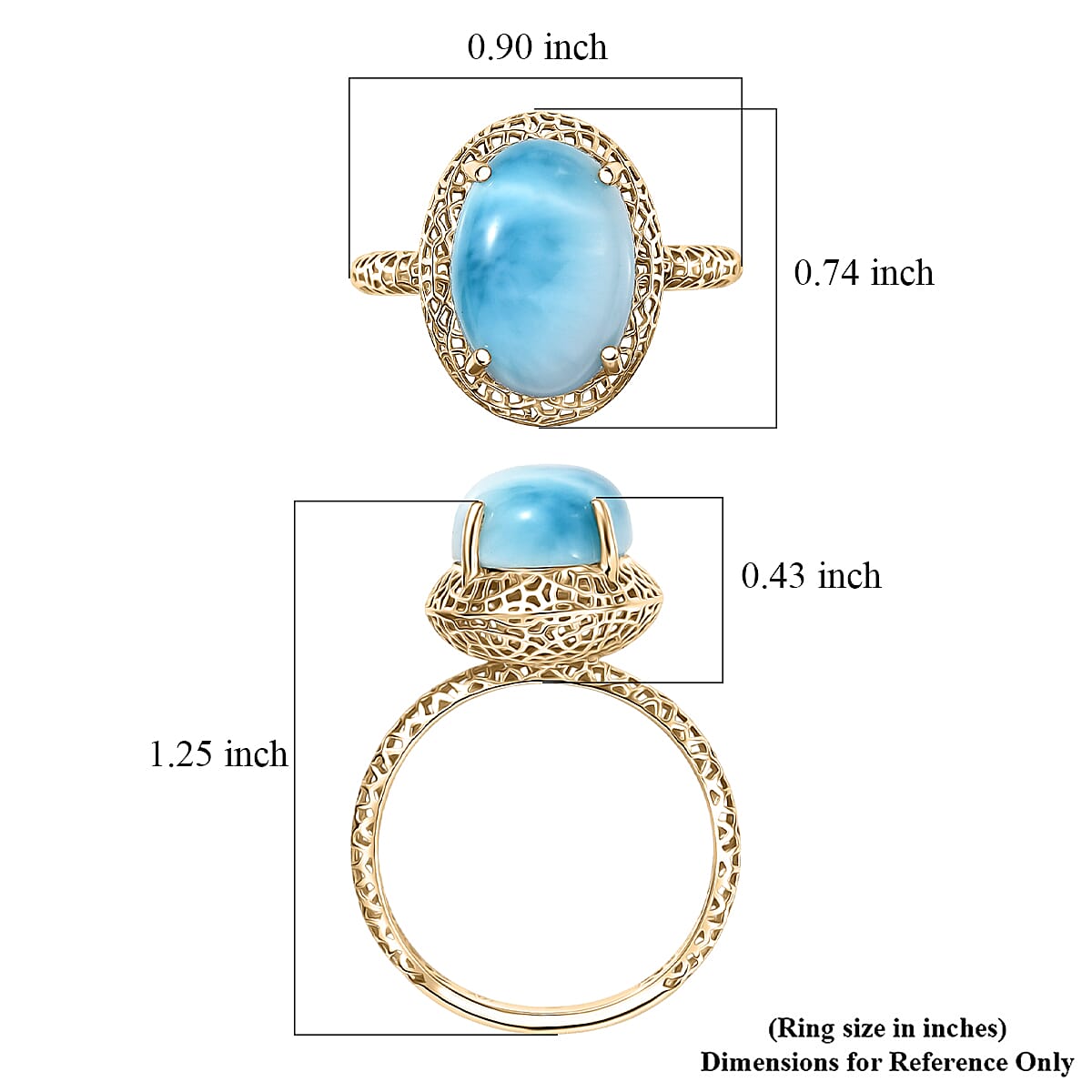 Mirage Collection AAA Larimar 7.00 ctw Ring in 10K Yellow Gold (Size 9.0) image number 5