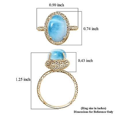 Mirage Collection AAA Larimar 7.00 ctw Ring in 10K Yellow Gold (Size 9.0)