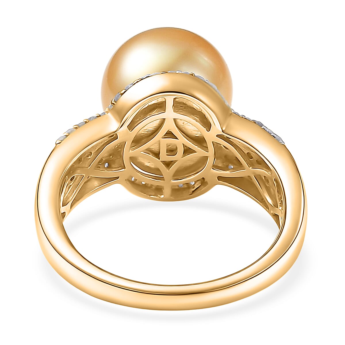 D'Joy South Sea Golden Cultured Pearl 10-11mm, Natural Champagne and White Diamond 0.40 ctw Golden Glow Ring in 18K Vermeil Yellow Gold Over Sterling Silver (Size 10.0) image number 4