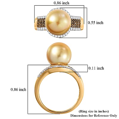 D'Joy South Sea Golden Cultured Pearl 10-11mm, Natural Champagne and White Diamond 0.40 ctw Golden Glow Ring in 18K Vermeil Yellow Gold Over Sterling Silver (Size 8.0)