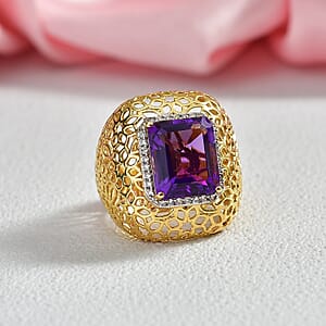 D'Joy Passport to Turkey African Amethyst and White Zircon 6.25 ctw Filigree Work Ring in 18K Vermeil Yellow Gold Over Sterling Silver (Size 10.0)
